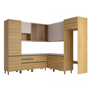 Imagem de Cozinha Bartira Cristal Com 14 Portas, 3 Gavetas 301,8cm Lâmina Mel-nude