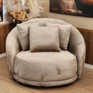 Imagem de Poltrona Redonda Ayl Base Fixa Em Veludo Bege Com 3 Almofadas - Larbel