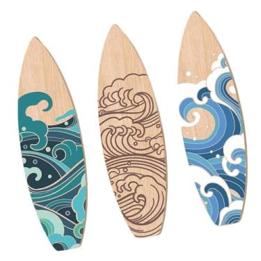 Imagem de Fenteer 3 peças de decoração de parede para prancha de surfe, resistente, 8,4x30 cm, madeira, artesanato, prancha de surfe, para quarto, festa, sala