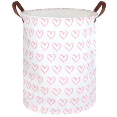 Imagem de FXOCSHE Cesta de armazenamento grande, cesto dobrável de tecido de lona, organizador de brinquedos, cesta de armazenamento, cesto de roupa suja para casa, berçário, decoração de casa, cesta de presente (coração rosa)