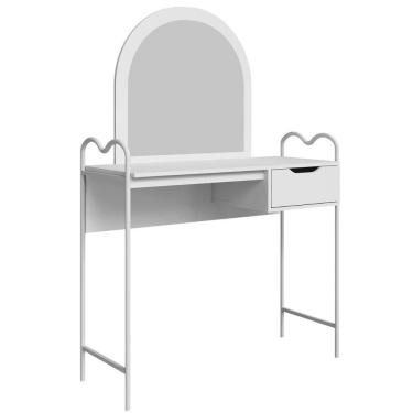 Imagem de Penteadeira Camarim Bancada Maquiagem Espelho Gaveta Estilo Industrial P&eacute; De Ferro &lrm; Branco