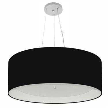 Imagem de Lustre Pendente Cilíndrico Md-4013 Cúpula Forrada em Tecido 60x25cm Preto / Branco - Bivolt