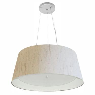 Imagem de Lustre Pendente Cone Md-4015 Cúpula Forrada em Tecido 25/60x50cm Linho Bege / Branco -...