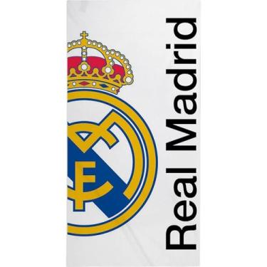 Imagem de CERDÁ LIFE'S LITTLE MOMENTS Toalha Real Madrid – Toalha oficial, brasão e cores do clube, ideal para praia, piscina, banho ou esporte, acessório prático para fãs de futebol