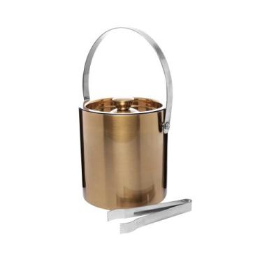 Imagem de Balde de Gelo em Aço Inox Old Fashioned Dourado 1,5L Wolff