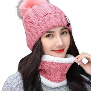 Imagem de Touca Feminina Lã Crochet Flanelada Com Cachecol-Feminino