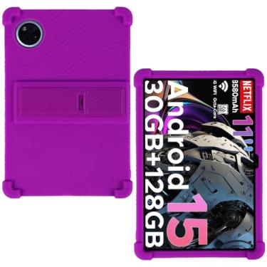 Imagem de AKNICI Capa para tablet DOOGEE Tab A9+ / DOOGEE Tab A9 Pro+ de 11 polegadas, capa protetora pesada de silicone macio com suporte ajustável, roxo