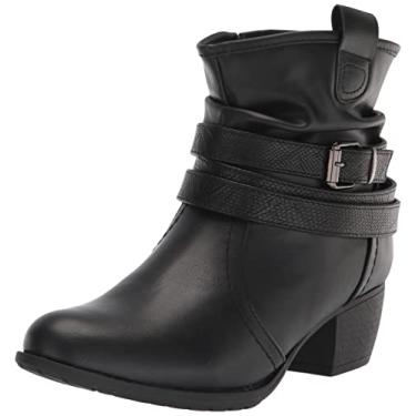 Imagem de VJH confort Botas femininas de cano médio, bico redondo, confortável, salto baixo, com fivela e zíper lateral, Preto, 8.5