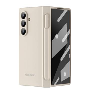 Imagem de HAOMRIYL Capa para Samsung Galaxy Z Fold 7, capa com compartimento para S-Pen, proteção de dobradiça e protetor de tela à prova de choque, capa protetora para PC, branca, dobra 7