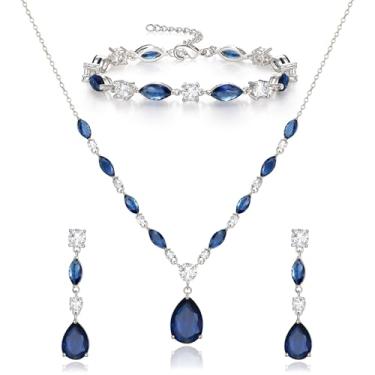 Imagem de Crysdue Conjunto de joias de noiva em forma de gota para festa de casamento, prata/14 k/banhado a ouro rosa, bijuteria de fantasia para noivas, damas de honra, mulheres, colar de zircônia cúbica com