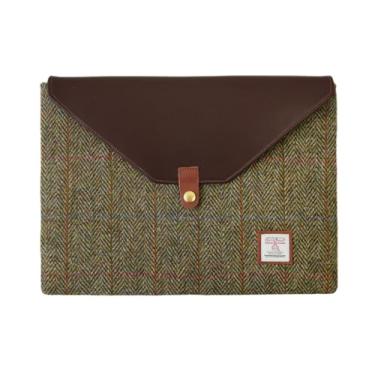 Imagem de Harris Tweed Capa para laptop para MacBook Air M4 M3 M2 M1 13 polegadas e Pro M1 A2338 capa de couro de lã e microfibra com aba de botão de pressão