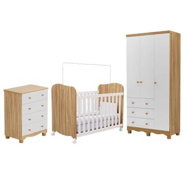 Imagem de Dormitório Infantil Júnior Guarda Roupa 3 Portas, Cômoda e Berço Uli - Móveis Peroba