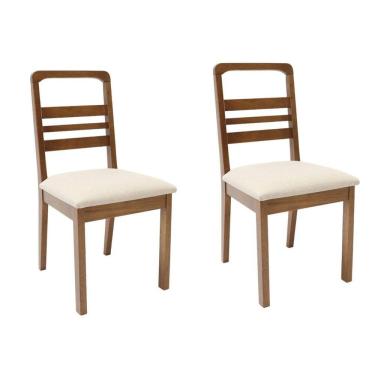 Imagem de Kit 2 Cadeiras Madeira Assento Estofado e Encosto Ripado Izza Pinhão