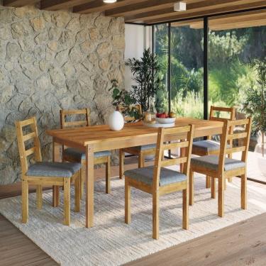 Imagem de Conjunto para Jardim Madeira Maciça Mesa 160x78cm Cadeiras Assento Estofado Itália Cera Mel/Café