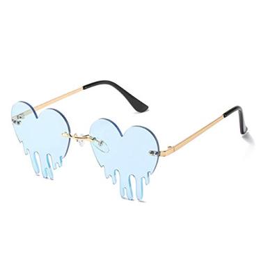 Imagem de ENTHYI Óculos De Sol Com Formato Coração, Para Homens E Mulheres, Sem Aro, Irregular, Festa, Metal, Formatura, Colorido (Azul)