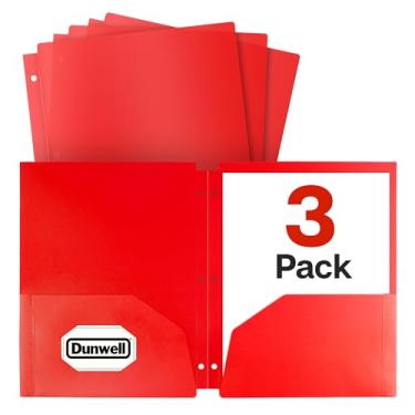 Imagem de Pastas de plástico colorido com bolsos, 3 furos perfurados para pasta de notebook, tamanho de letra, pastas de dois bolsos de poliéster, pasta de arquivos de 2 bolsos, pastas escolares, pasta de escritório, Lively Red, 3 Pack