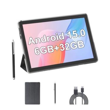 Imagem de Tablet Android 15 com capa e caneta, tablets Android de 10 polegadas, 6 GB de RAM, 32 GB de ROM, expansão de 1 TB, processador quad-core, bateria de 6000 mAh, tela HD de 10,1 polegadas 1280 x 800