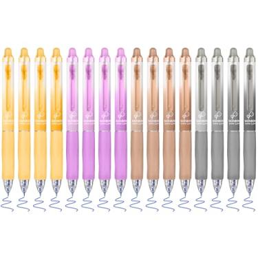 Imagem de BAYTORY 16 canetas apagáveis retráteis, tinta azul, caneta de gel apagável de ponta fina estética de 0,5 mm, faz com que os erros desapareçam, canetas de escrita suave com borrachas para diário e