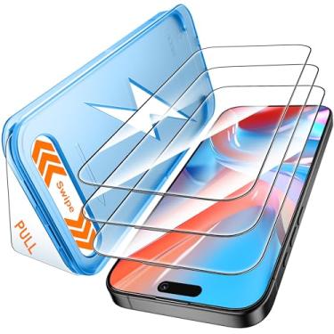 Imagem de Mkeke Protetor de tela para iPhone 15 Pro Max, pacote com 3 [vidro temperado 9H+] [proteção contra quedas de grau militar de 15 pés] Cobertura total à prova de choque de borda de 6,7 polegadas