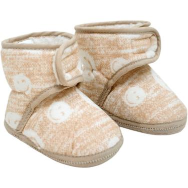 Imagem de Pantufas Sapatinho Infantil Bebe Marrom Claro Forrada fecho aderente