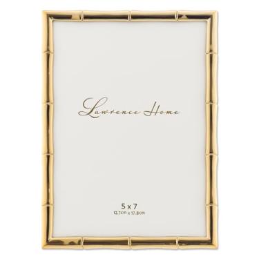 Imagem de Lawrence Frames Porta-retrato de metal dourado 12 cm L x 18 cm A com design de bambu (712257)