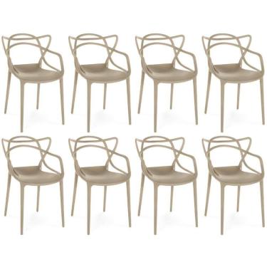 Imagem de Kit 8 Cadeiras De Jantar Allegra Prática Empilhável - Nude