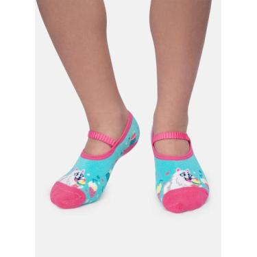 Imagem de Meia Sapatilha Puket Antiderrapante Infantil Cachorro Verde Água 23 a 