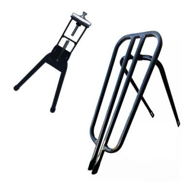 Imagem de Bagageiro Garupa Reta Bh Preta + Descanso Central Para Bicicleta - Bic