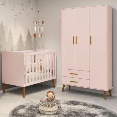 Imagem de Berço Americano 2 em 1 e Guarda Roupa Isis Retrô 3 Portas 2 Gavetas Ro