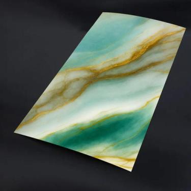 Imagem de 10 Placa Adesiva Parede Painel Vinílico Mármore Verde e Dourado New - 
