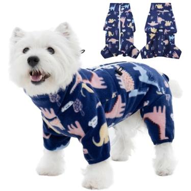 Imagem de ROZKITCH Casaco de inverno para cães, pulôver de lã macia, para animais de estimação, à prova de vento, quente, frio, colete com zíper refletivo, macacão, roupas para cães pequenos, dinossauros, 2PP