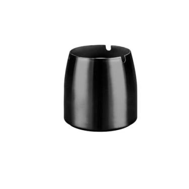 Imagem de Cinzeiro preto redondo de aço inoxidável para decoração de quarto de escritório de hotel, suporte de cinzeiro (médio)