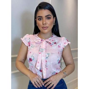Imagem de Blusa Social Feminina em Crepe Estampada com Babados nas Mangas - Mari