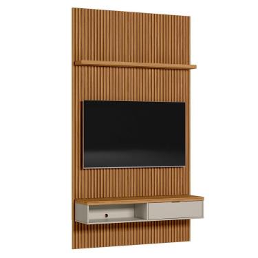 Imagem de Painel Ripado Marisa Com 1 Nicho Com Tampo Engrossado E 1 Prateleira Nature E Off White 140x250 Cm