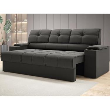 Imagem de Sofá Reclinável de Luxo com Porta Copos e Apoio Retrátil - Conforto em Veludo Suede | 205cm | (Chumbo)