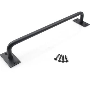 Imagem de Maçaneta de porta de celeiro simples, maçaneta rústica para porta de correr, ferragem, aço carbono preto, puxador de por