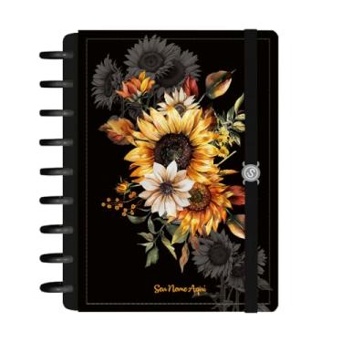 Imagem de Caderno De Disco Inteligente Personalizado Iscool M+ Floriografia Girassóis Preto