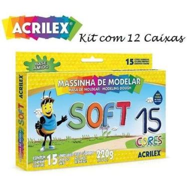 Imagem de  Massinha de Modelar Soft Acrilex 15 Cores 220g  12 Unidades, N/A, Div