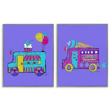 Imagem de Stupell Industries Conjunto de arte giclée emoldurado cinza vibrante de 2 peças de caminhões de sorvete de verão por Susan Lugar, 76 x 61