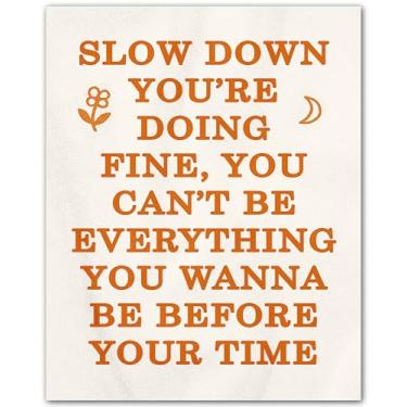 Imagem de ZUKIY Becoming Takes Gentle Time - Pôster de arte de parede motivacional 20 x 25 cm - Decoração de gratidão estética azul sem moldura - Citação diária inspirada em letras para presente de sala de aula