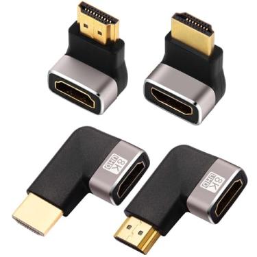 Imagem de AIMHDUTY 8K HDMI Eblow Pacote com 4 adaptadores HDMI de ângulo reto 90 e 270 graus banhado a ouro, suporta 8K @60Hz, 4K@120Hz, HDR, eARC para PC Laptop HDTV Switch