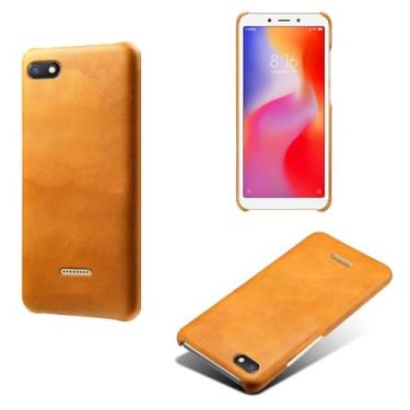 Imagem de Capa para Xiaomi Redmi 6A,Proteção contra quedas,Casca de volta de cor sólida simples,Design de couro de imitação de plástico-Orange