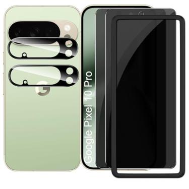 Imagem de Suttkue Protetor de tela de privacidade para Google Pixel 10/10 Pro com protetor de lente de câmera, rigidez 9H antirarranhões vidro temperado, autopoeira, sem bolhas (pacote com 2 + 2)