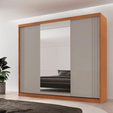 Imagem de Guarda-roupa Casal 100% Mdf 3 Portas de Correr 4 Gavetas 6 Prateleiras com Espelho Chile NATURALLE / OFF WHITE