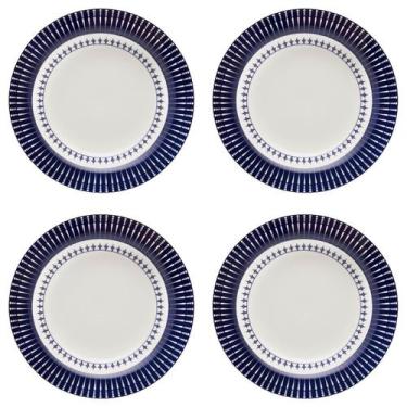 Imagem de Kit Jogo 4 Pratos Fundos Biona Colb em Cerâmica Decorada 21,5 cm - Oxf