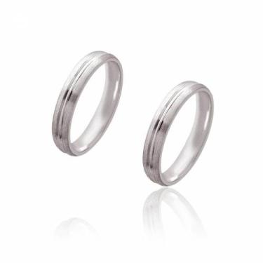 Imagem de Par de Alianças de Namoro Monet Prata Fosca Abaulada 3,8mm 6,2g - Joia
