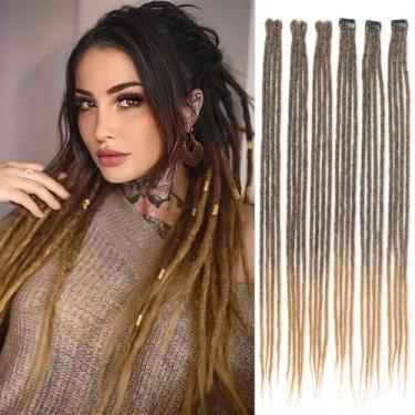 Imagem de Extensões de cabelo Dreadlocks Clip in Dreadlocks 61 cm 6 clipes (24 fios) extensões sintéticas feitas à mão para mulheres (T1B/27#)