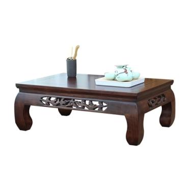 Imagem de YANIR-137 Mesa baixa com janela de sacada japonesa, mesa de centro pequena e mesa de chá, mesa baixa para sentar no chão, mesa baixa de tatame de varanda de madeira para sala de estar, janela saliente