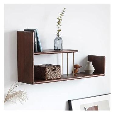 Imagem de Prateleira flutuante de madeira maciça de 2 camadas, vitrine montada na parede, prateleira de parede, armazenamento de itens colecionáveis, prateleira de madeira para plantas, foto, vela, decoração de