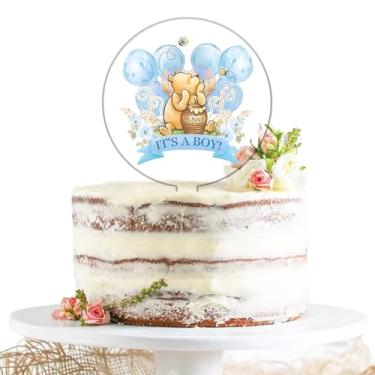 Imagem de Classic Winnie Cake Topper, The Pooh Baby Shower Decorations, Pooh Party Decor, Winnie Blue Cake Topper Acrylic for Baby Boys, Babies Gender Reveal Birthday Party Decorations for Boys